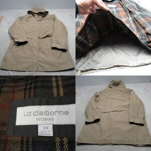 Liz Claiborne‎ Wool Blend Coat Womens 2X Beige Suede Hooded Blanket Lined Rain